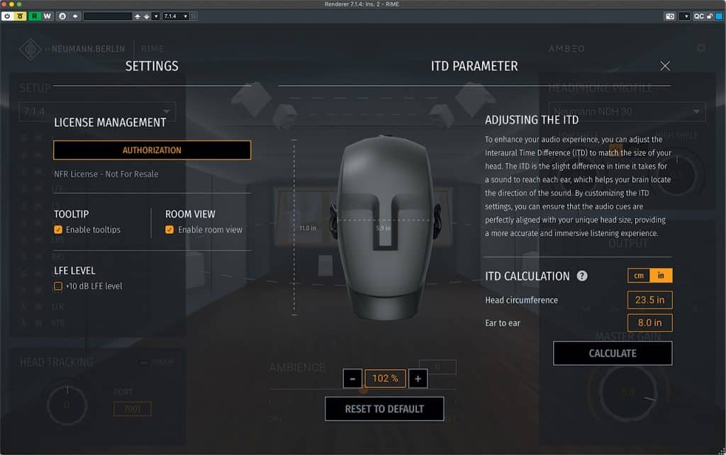 Neumann Rime - Settings Screen