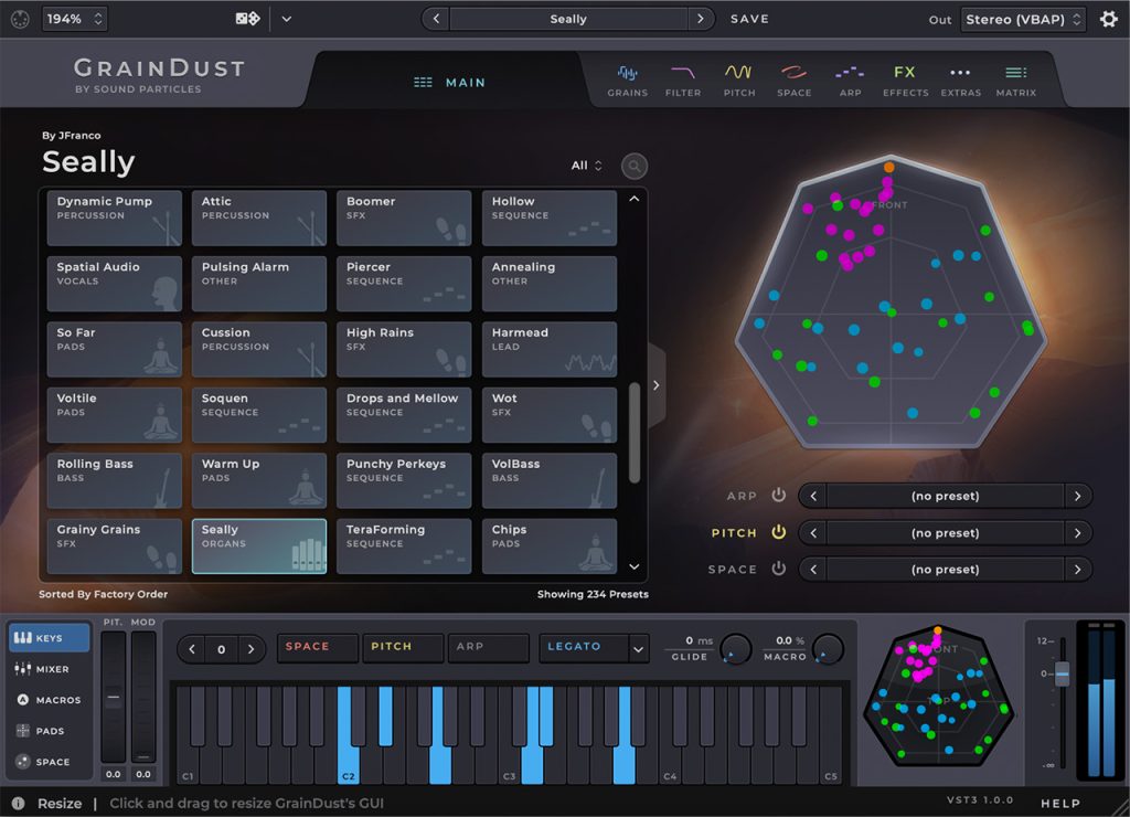Sound Particles Grain Dust Main Tab - GUI
