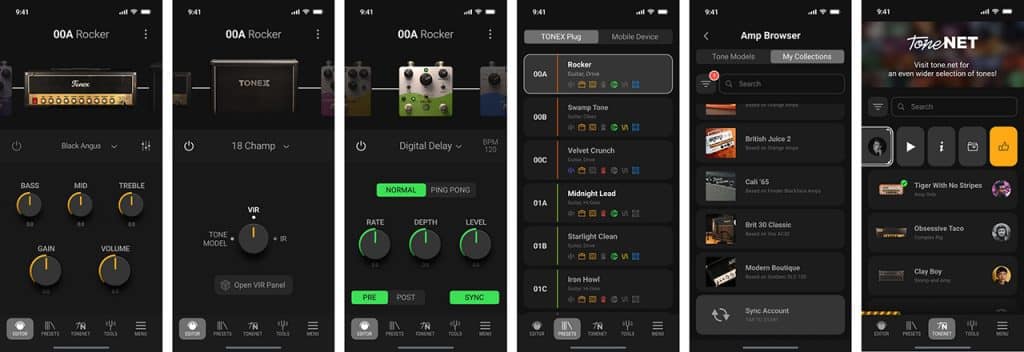 TONEX Control app screens