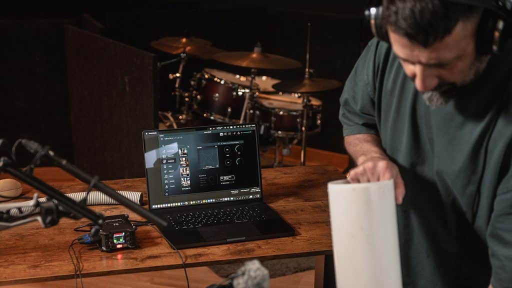 John Valasis recording in his studio